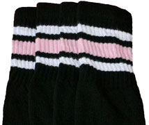 White & Baby Pink striped Black tube socks